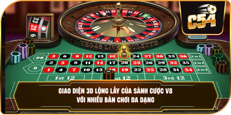 Giao diện 3D lộng lẫy của Sảnh Cược V8 với nhiều bàn chơi đa dạng