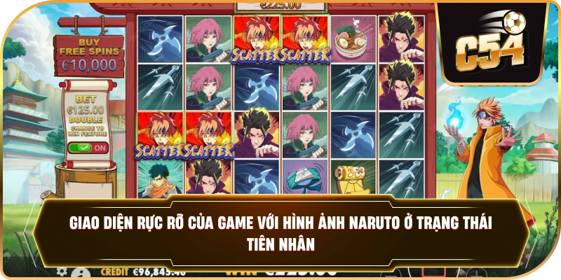Giao diện rực rỡ của game với hình ảnh Naruto ở trạng thái Tiên Nhân