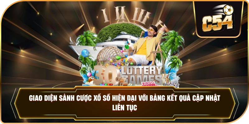 Giao diện sảnh cược xổ số hiện đại với bảng kết quả cập nhật liên tục. 